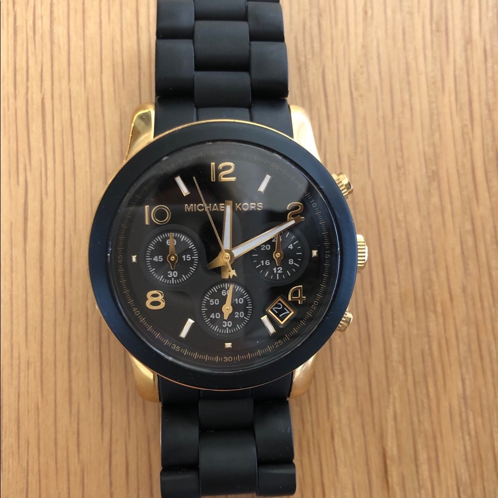 Michael Kors Runway Watch - black silicone & gold